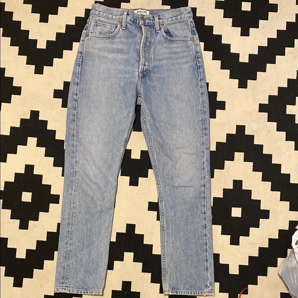 Agolde riley straight in cove washed blue denim jeans